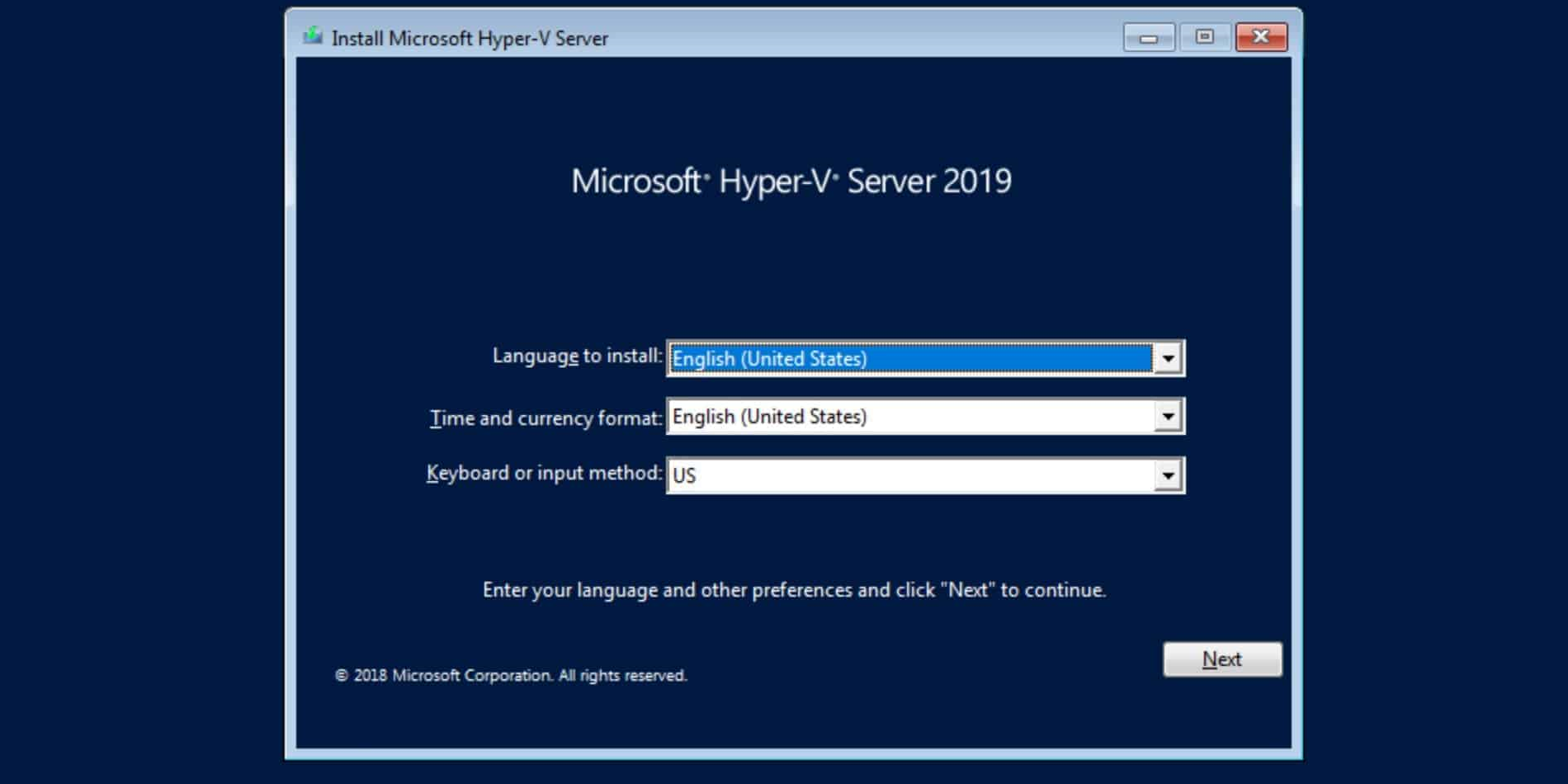 Hyper-V Server 2019 Installation